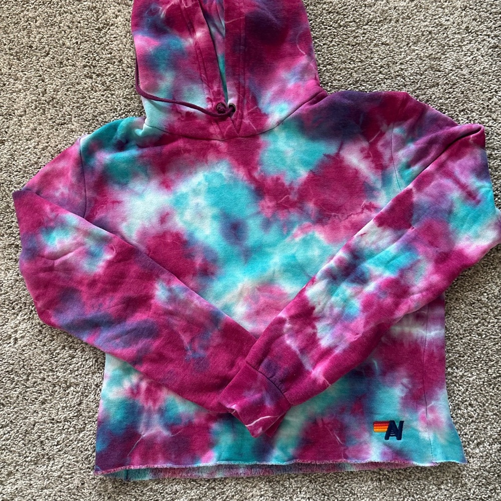 Aviator Nation Pink & Teal Tie-Dye Pullover Hoodie